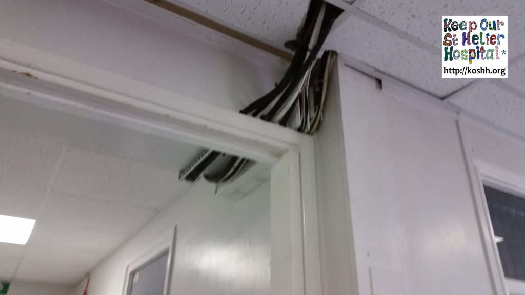Some "interesting" cable routing, on one of the corridors in St George's hospital